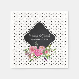 Chic Polka Dots and Peonies Wedding Napkin Serviette