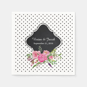 Chic Polka Dots and Peonies Wedding Napkin Serviette
