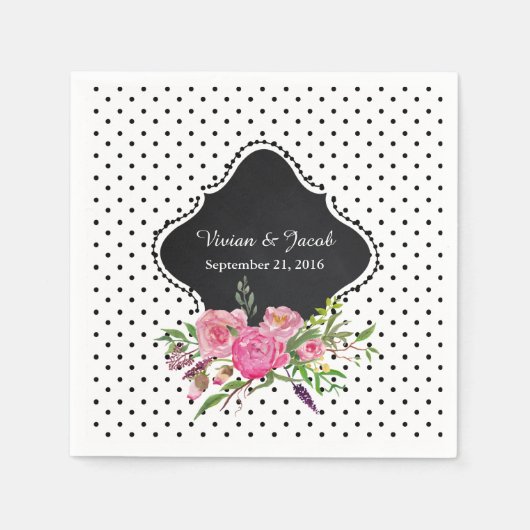 Chic Polka Dots and Peonies Wedding Napkin Serviette (Vorderseite)