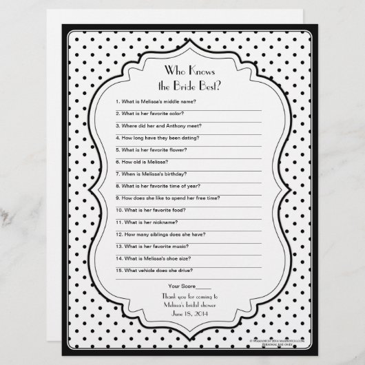 Chic Polka Dots Bride Bestes Brautparty Spiel (Vorne/Hinten)