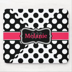 Chic Polka Dots Hot Pink Schwarz-weißer Individuel Mousepad