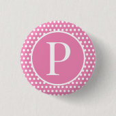 Chic Polka Dots Pink Benutzerdefinierter Anfangsbu Button (Vorderseite)