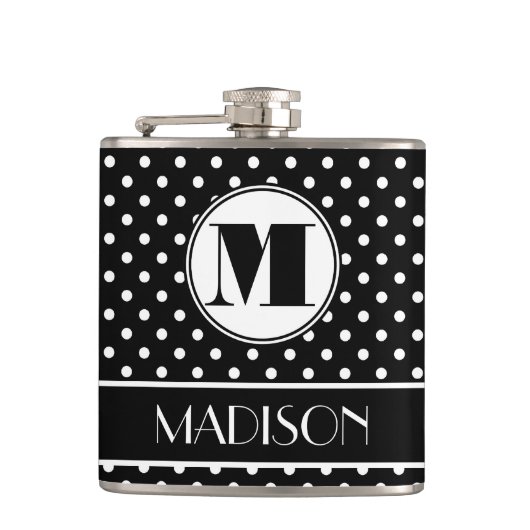 Chic-Polka-Punkt-Monogramm personalisiert Flachmann (Vorderseite)