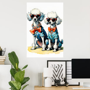 Chic Poodle Duo mit Sonnenbrille & Gemstone Collar Poster