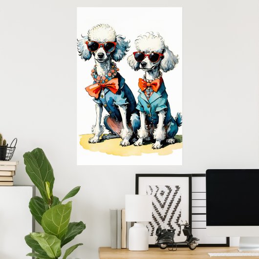 Chic Poodle Duo mit Sonnenbrille & Gemstone Collar Poster (Heimbüro)