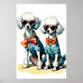 Chic Poodle Duo mit Sonnenbrille & Gemstone Collar Poster (Vorne)
