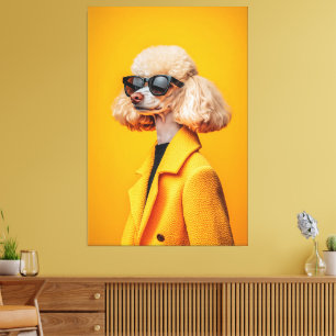 Chic Poodle in Sonnenbrille und Gelbmatte Leinwanddruck
