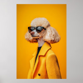 Chic Poodle in Sonnenbrille und Gelbmatte Poster