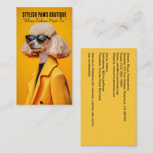 Chic Poodle in Sonnenbrille und Gelbmatte Visitenkarte (Vorne/Hinten)