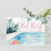 Chic Pool Geburtstagsparty Moderne Aquarell Einladung (Stehend Vorderseite)