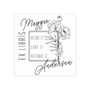 Chic Poppies   Benutzerdefinierter Name Ex Libris  Gummistempel