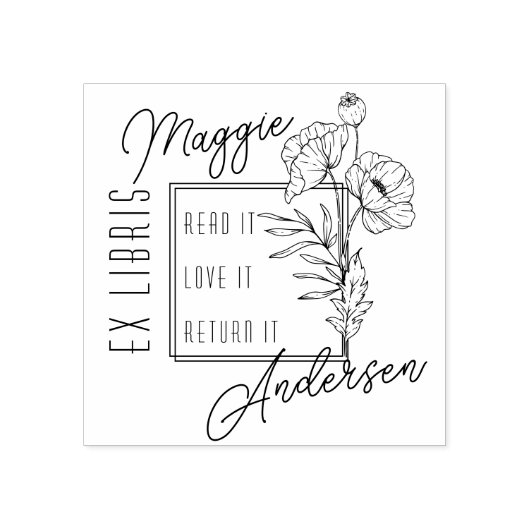 Chic Poppies | Individuelle Name Ex Libris Buchung Gummistempel (Prägung)
