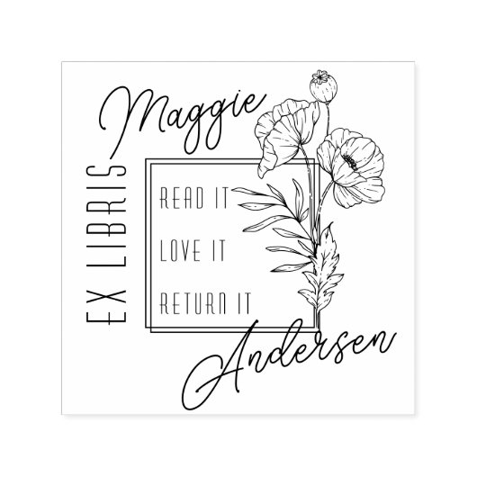 Chic Poppies | Individuelle Name Ex Libris Buchung Permastempel (Design)