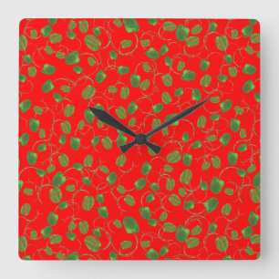 Chic Poppy Buds auf der rechten roten Wall-Uhr Quadratische Wanduhr