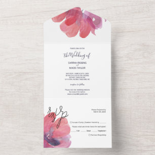 Chic Poppy Watercolor Handgemalt All In One Einladung