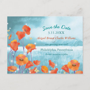 Chic Poppy Wedding Save the Date Ankündigungspostkarte