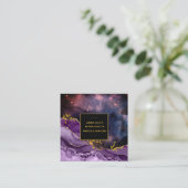 *~* Chic Popular Gold Glitzer Lila Agate Geode Quadratische Visitenkarte (Stehend Vorderseite)