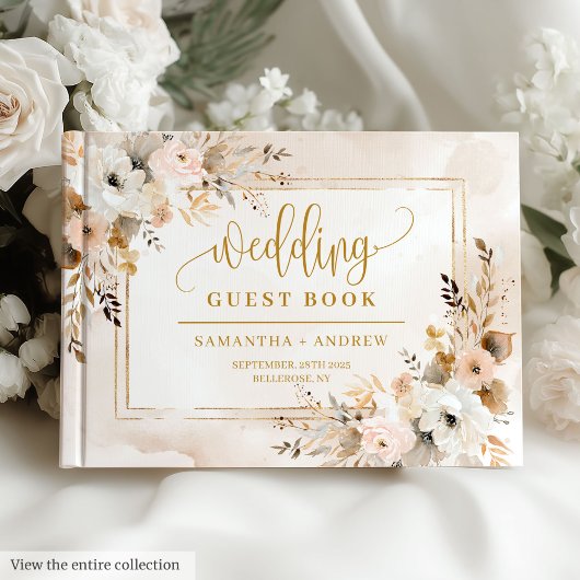 Chic Powder Pink Boho Floral Wedding Gästebuch