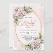 Chic Powder Pink Floral Eucalyptus Bridal Shower Einladung (Vorderseite)