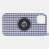 chic Preppy Blue Gingham Muster Monogramm Case-Mate iPhone Hülle (Rückseite (Horizontal))