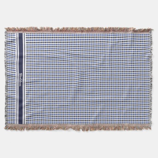 chic Preppy Blue Gingham Muster Monogramm Decke (Vorderseite)