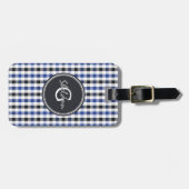 chic Preppy Blue Gingham Muster Monogramm Gepäckanhänger (Vorderseite horizontal)
