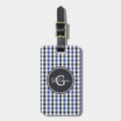 chic Preppy Blue Gingham Muster Monogramm Gepäckanhänger (Vorderseite vertikal)