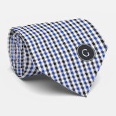 chic Preppy Blue Gingham Muster Monogramm Krawatte (Gerollt)