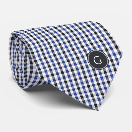 chic Preppy Blue Gingham Muster Monogramm Krawatte (Gerollt)