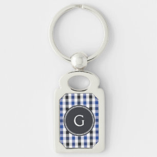 chic Preppy Blue Gingham Muster Monogramm Schlüsselanhänger