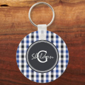 chic Preppy Blue Gingham Muster Monogramm Schlüsselanhänger (Vorderseite)