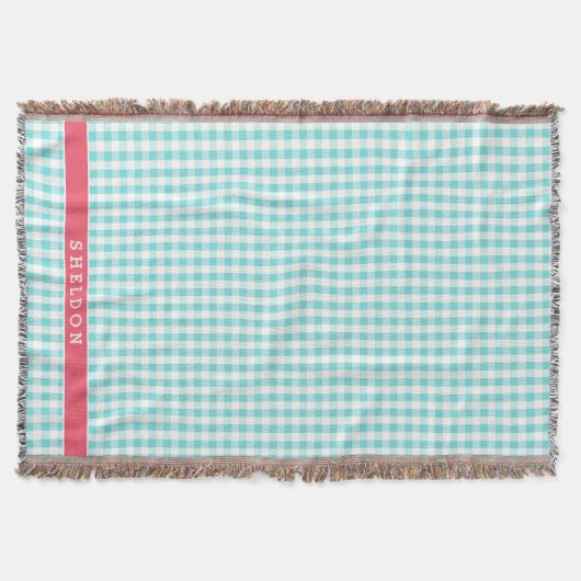 Chic Preppy-Gingham-Muster-Monogramm Decke (Vorderseite)