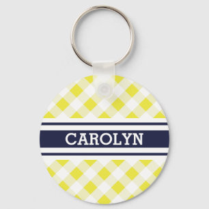 Chic Preppy Gingham Muster Monogramm Schlüsselanhänger