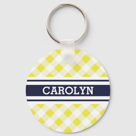 Chic Preppy Gingham Muster Monogramm Schlüsselanhänger (Vorderseite)