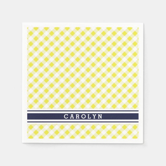 Chic Preppy Gingham Muster Monogramm Serviette (Vorderseite)