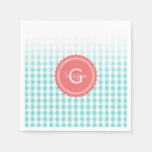 Chic Preppy-Gingham-Muster-Monogramm Serviette (Vorderseite)