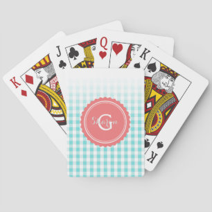 Chic Preppy-Gingham-Muster-Monogramm Spielkarten