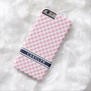 Chic Preppy Pink Marine Gingham Muster Monogramm Barely There iPhone 6 Hülle