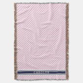 Chic Preppy Pink Marine Gingham Muster Monogramm Decke (Vorderseite Vertikal)