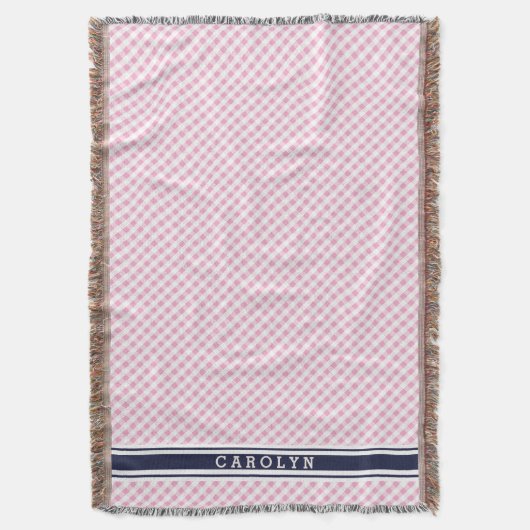 Chic Preppy Pink Marine Gingham Muster Monogramm Decke (Vorderseite Vertikal)