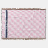 Chic Preppy Pink Marine Gingham Muster Monogramm Decke (Vorderseite)