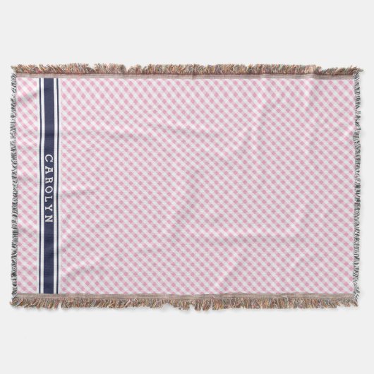Chic Preppy Pink Marine Gingham Muster Monogramm Decke (Vorderseite)