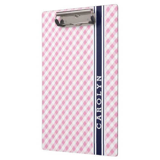 Chic Preppy Pink Marine Gingham Muster Monogramm Klemmbrett (Links)