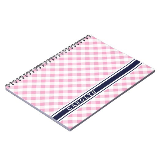 Chic Preppy Pink Marine Gingham Muster Monogramm Notizblock (Linke Seite)