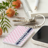 Chic Preppy Pink Marine Gingham Muster Monogramm Schlüsselanhänger (Vorderseite rechts)