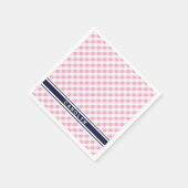 Chic Preppy Pink Marine Gingham Muster Monogramm Serviette (Ecke)