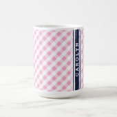 Chic Preppy Pink Marine Gingham Muster Monogramm Tasse (Mittel)