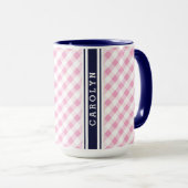 Chic Preppy Pink Marine Gingham Muster Monogramm Tasse (VorderseiteRechts)