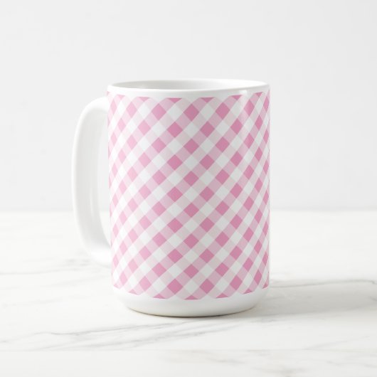 Chic Preppy Pink Marine Gingham Muster Monogramm Tasse (Vorderseite Links)