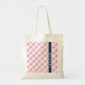 Chic Preppy Pink Marine Gingham Muster Monogramm Tragetasche (Vorne)
